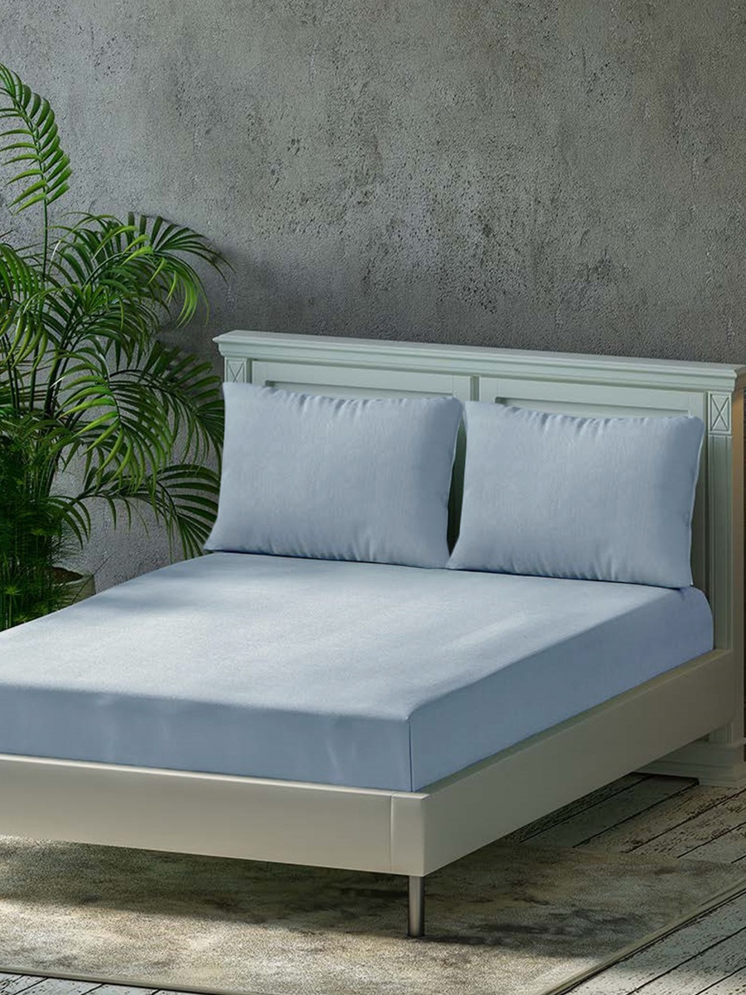 

Trance Home Linen Blue 300 TC Pure Cotton Fitted Queen Bedsheet & 2 Pillow Covers