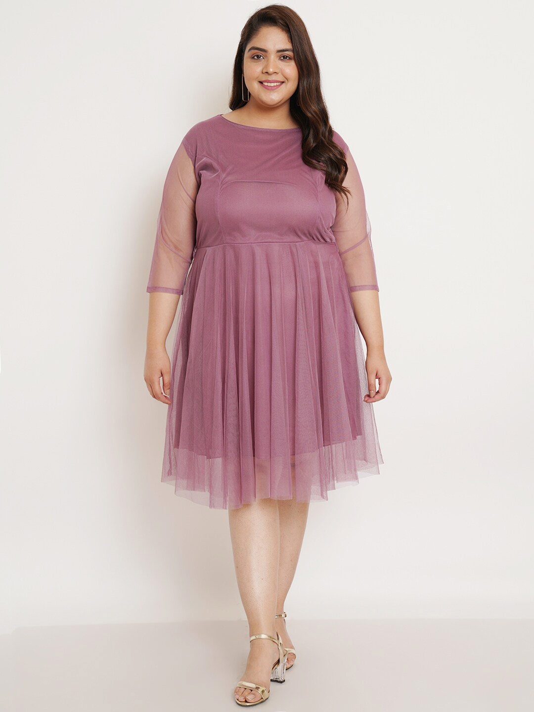 

U&F Beyond Plus Size Net Fit & Flare Dress, Purple