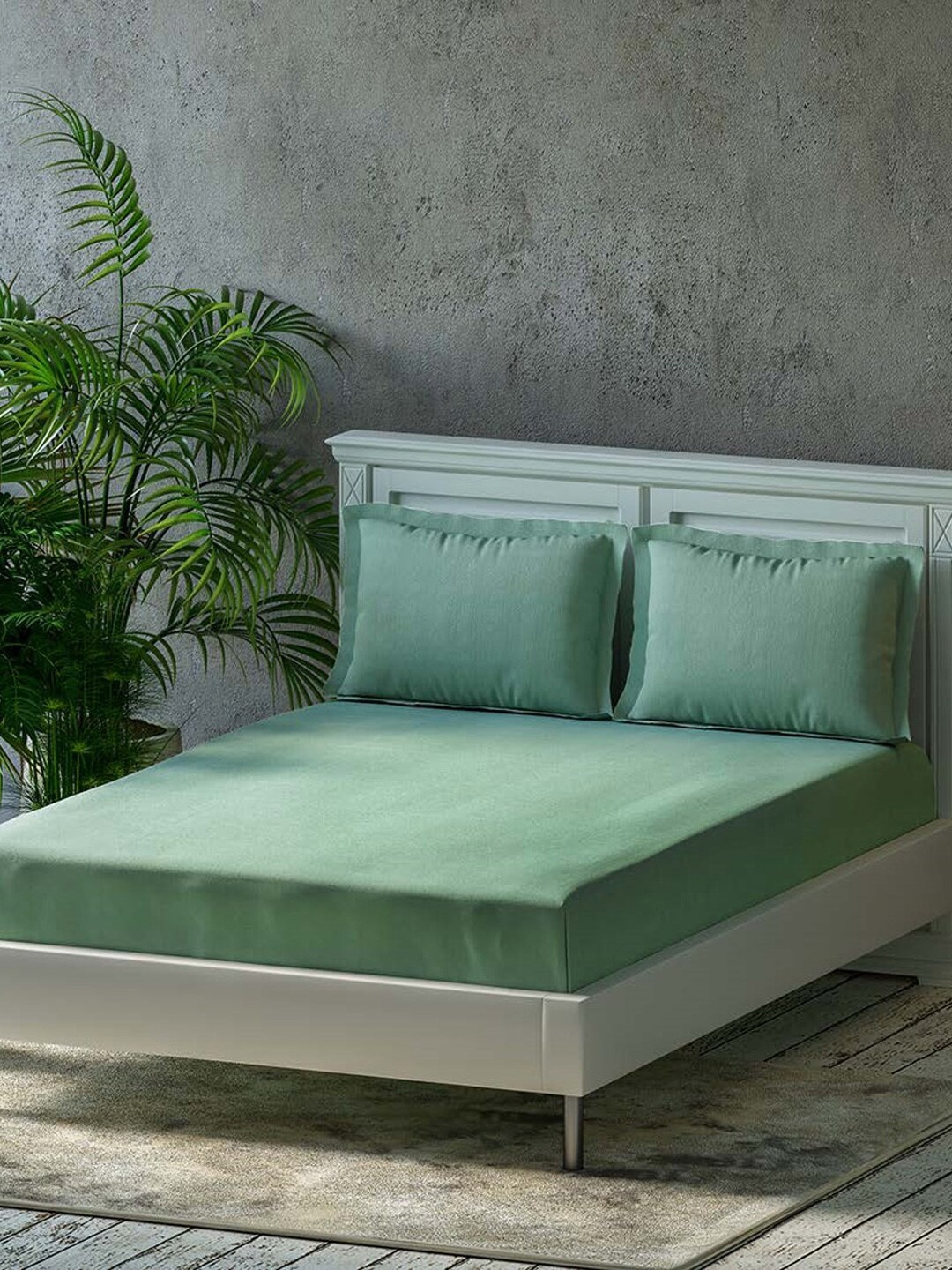 

Trance Home Linen Green 300 TC Pure Cotton Flat Queen Bedsheets & 2 Pillow Covers