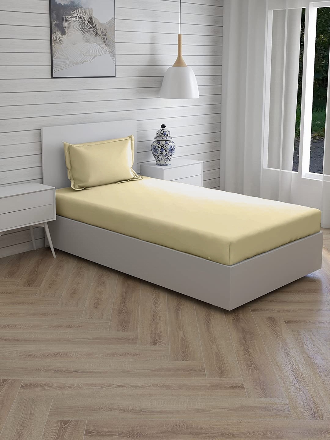 

Trance Home Linen Beige 300 TC Pure Cotton Single Flat Bedsheet With 1 Pillow Cover
