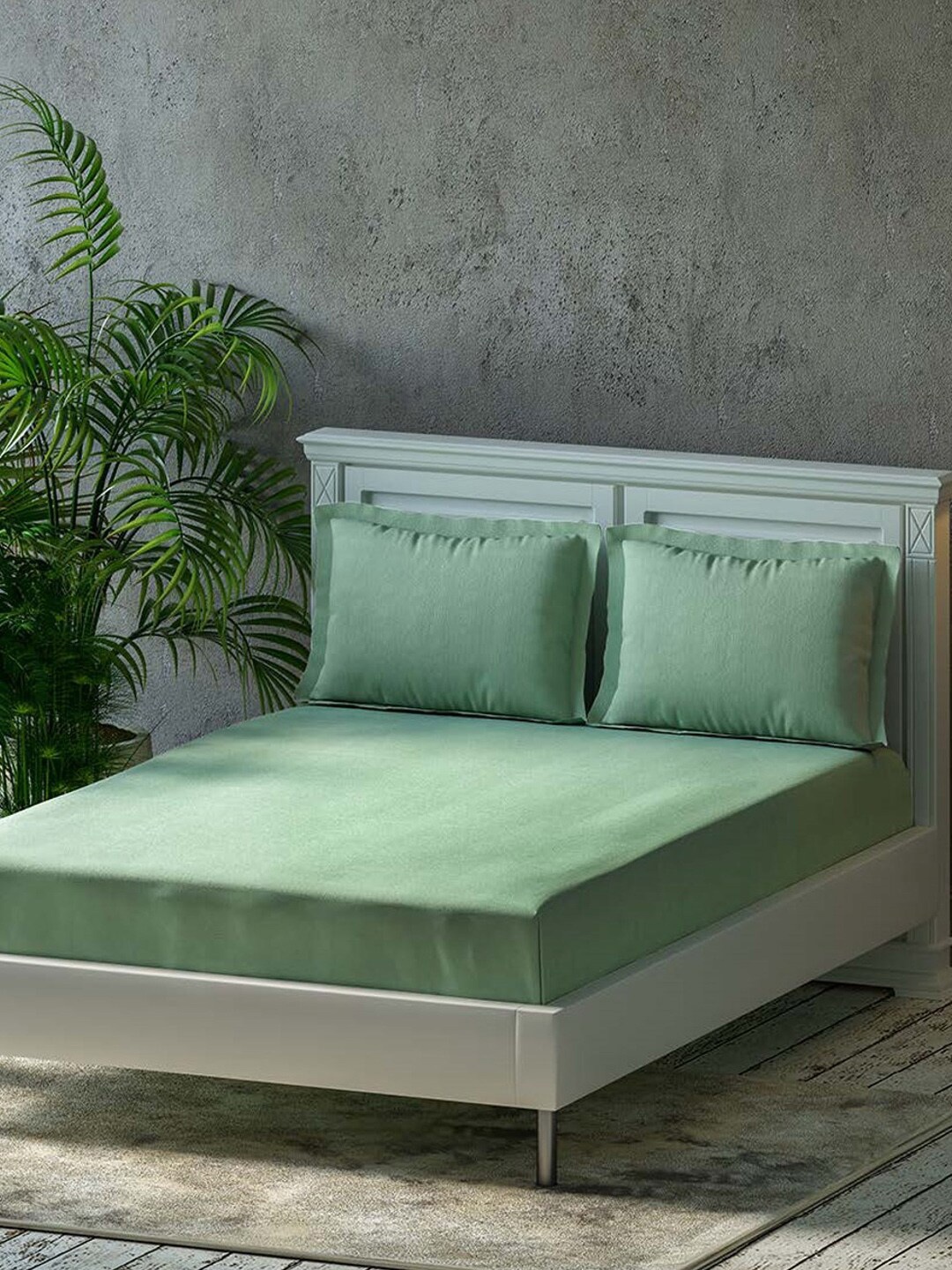

Trance Home Linen Olive Green 300 TC Pure Cotton Flat Queen Bedsheet & 2 Pillow Covers