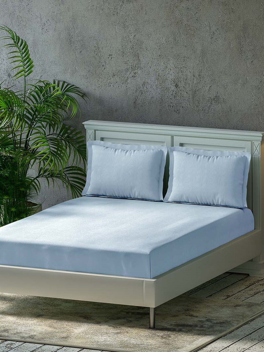 

Trance Home Linen Blue 300 TC Cotton Flat King Bedsheets & 2 Pillow Covers