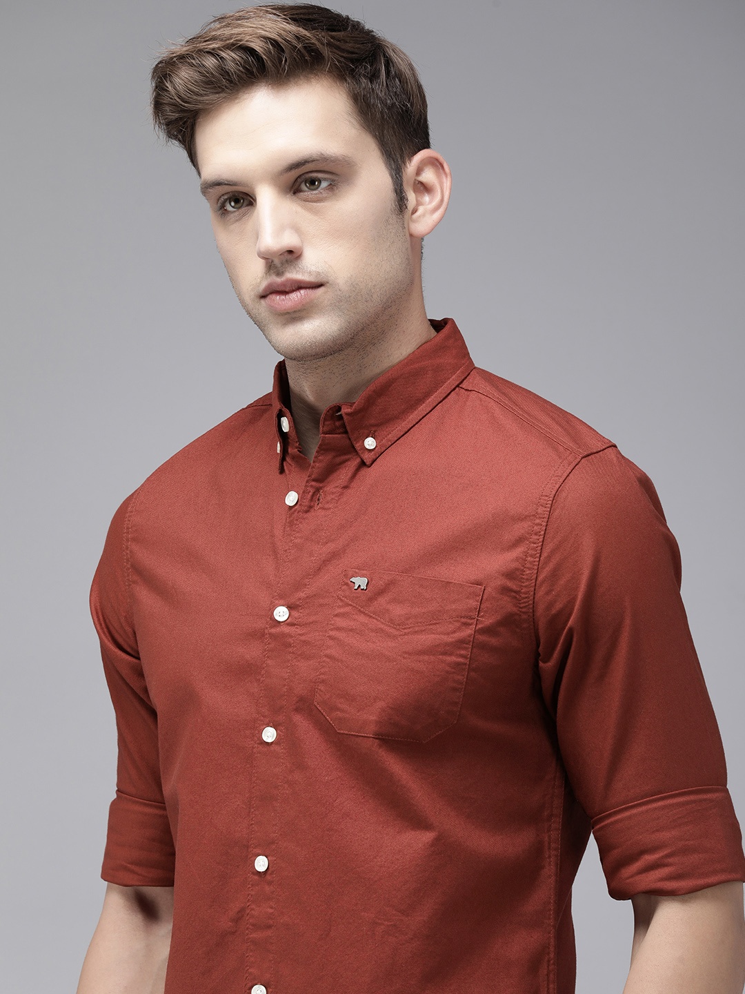 

THE BEAR HOUSE Men Rust Slim Fit Opaque Casual Shirt