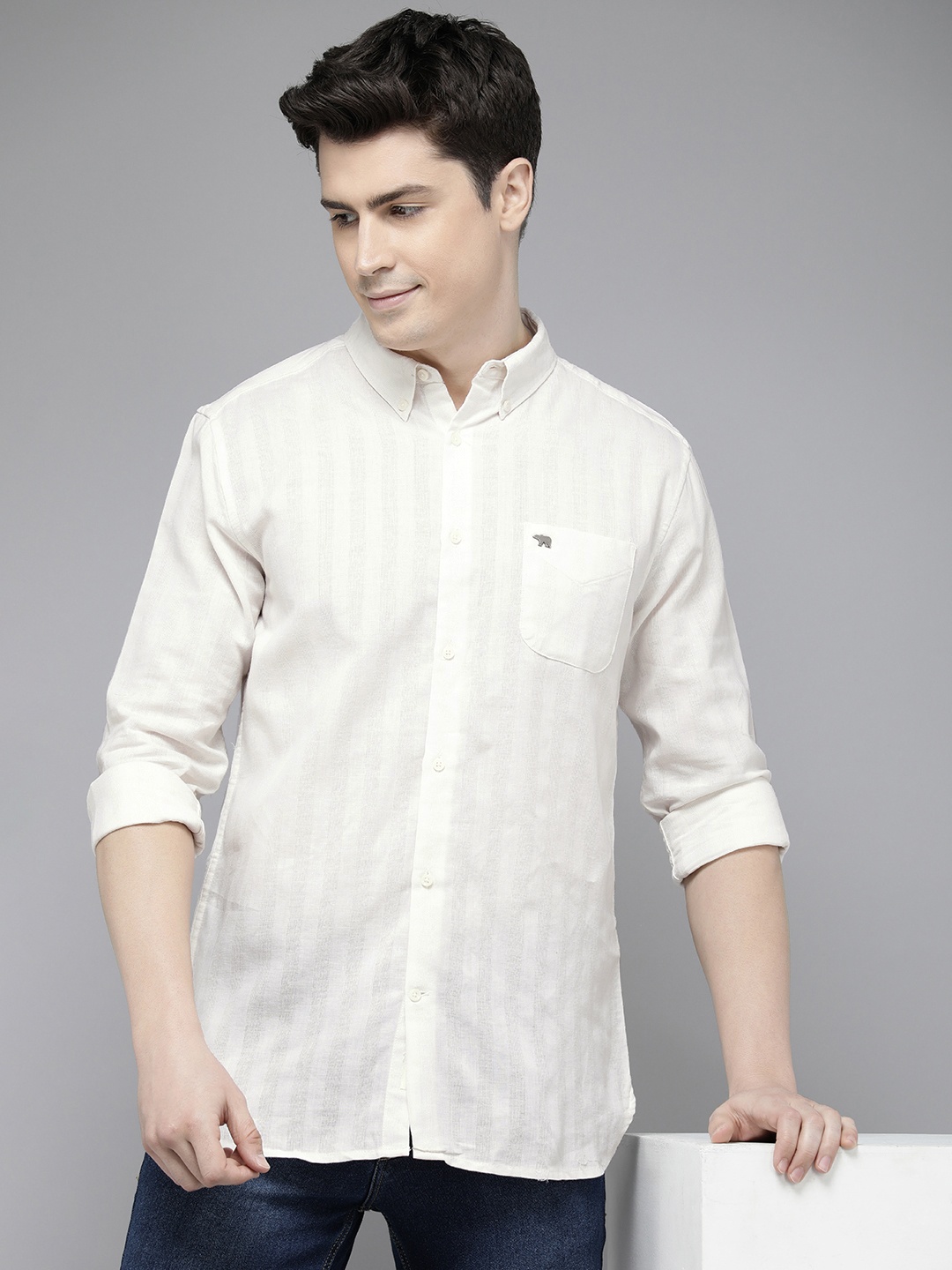 

THE BEAR HOUSE Men Slim Fit Opaque Casual Shirt, White