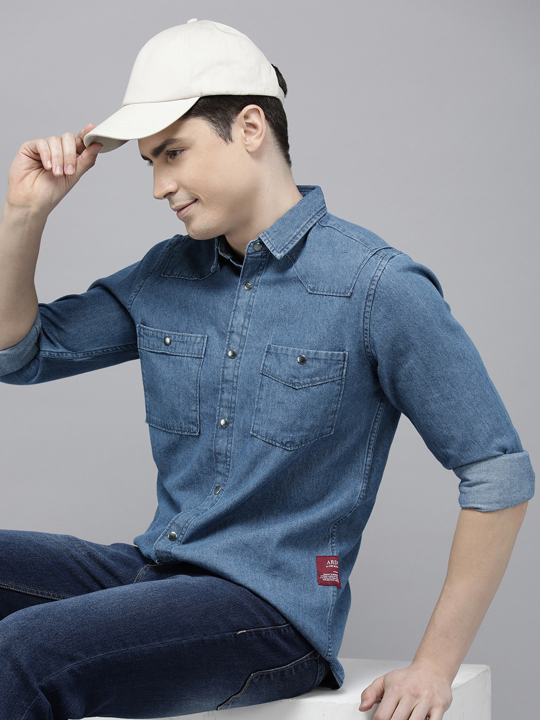 

THE BEAR HOUSE Men Blue Slim Fit Opaque Casual Shirt