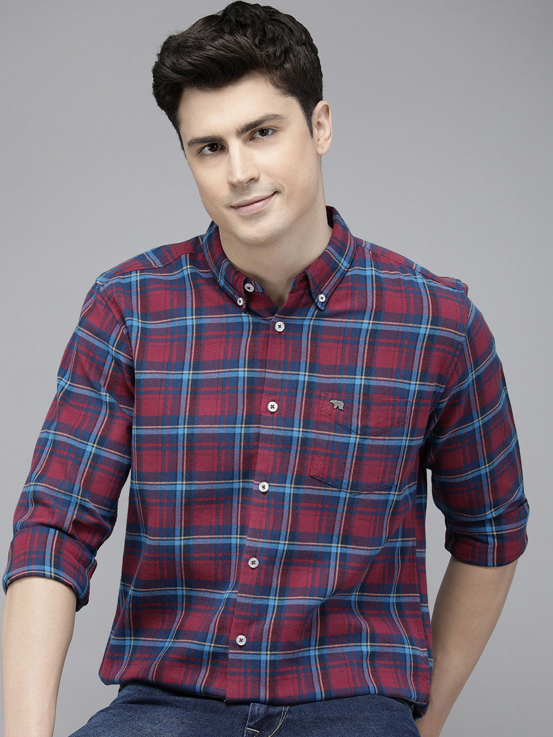 

THE BEAR HOUSE Men Slim Fit Tartan Checks Opaque Checked Casual Shirt, Red