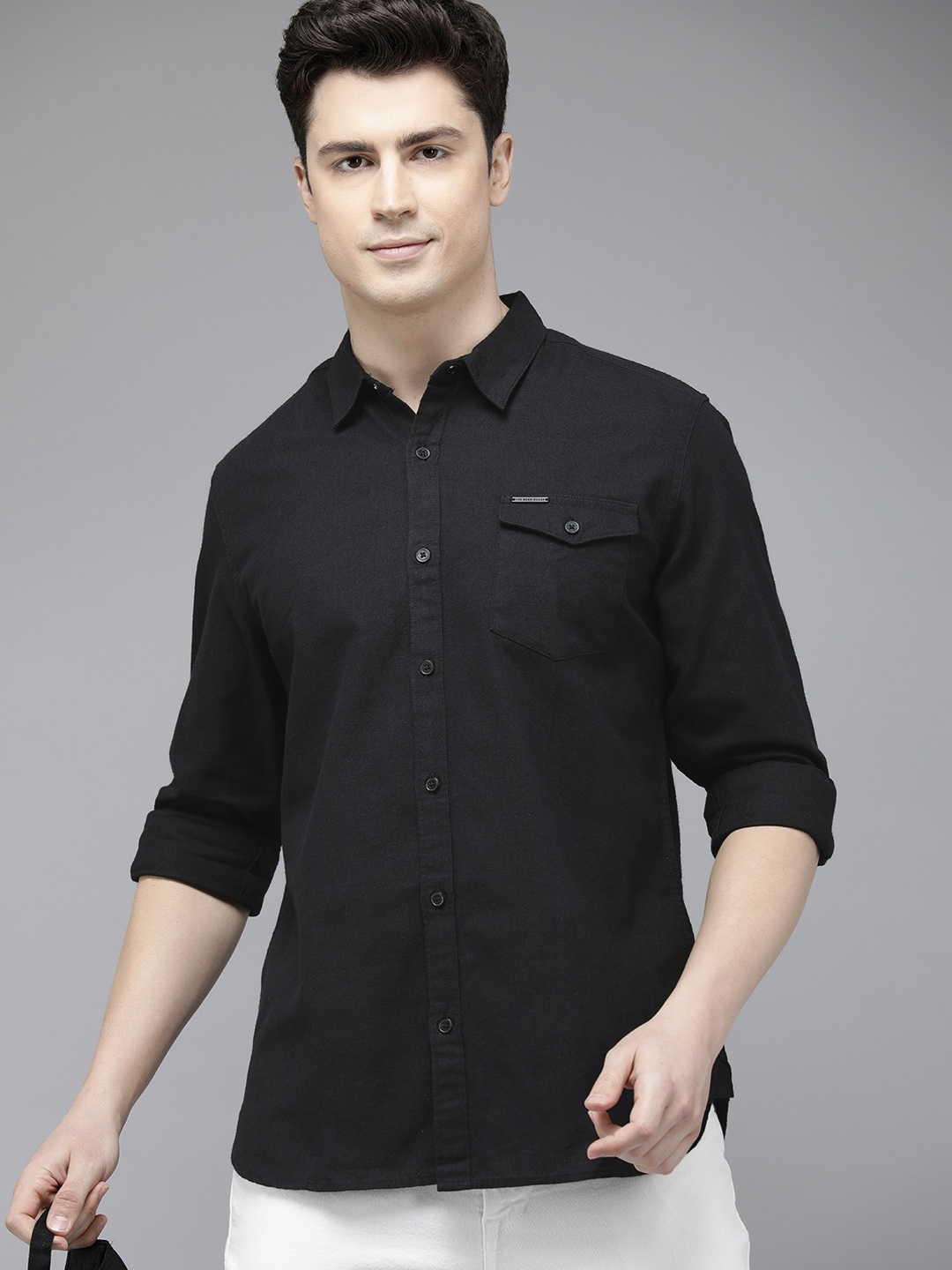 

THE BEAR HOUSE Men Black Slim Fit Opaque Casual Shirt