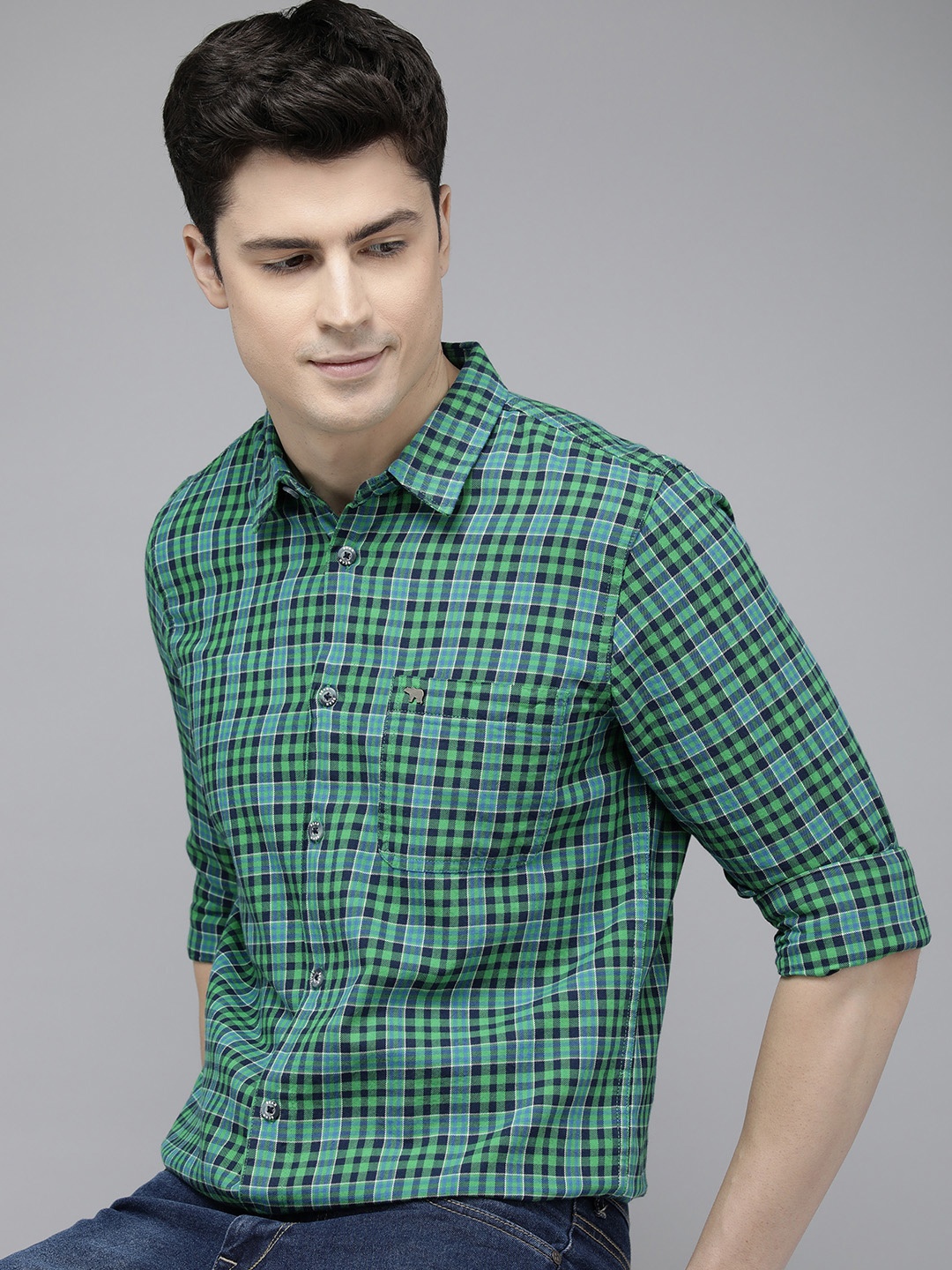 

THE BEAR HOUSE Men Green Slim Fit Tartan Checks Opaque Checked Casual Shirt