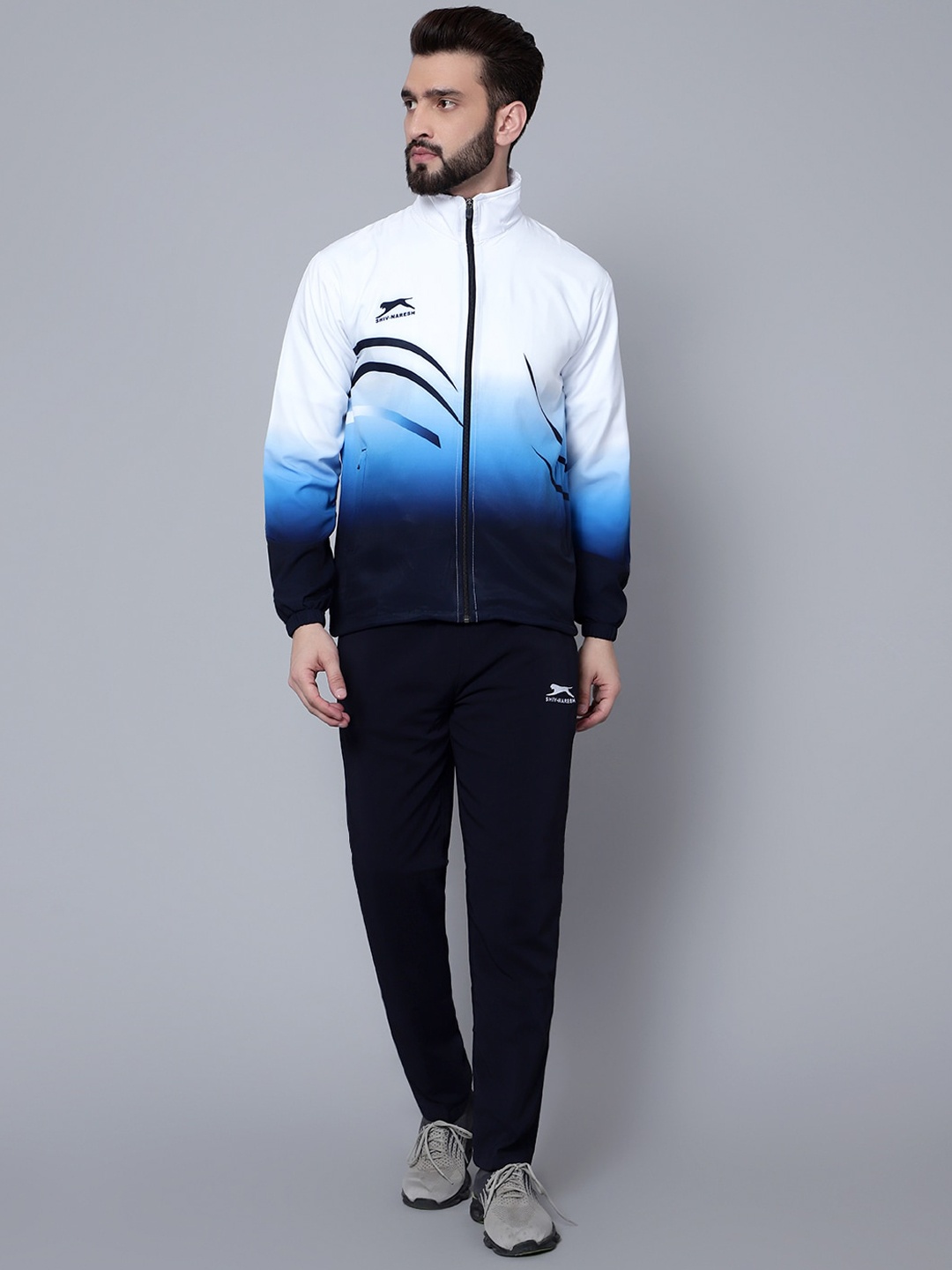 

Shiv Naresh Men Colourblocked High Neck Sports Tracksuit, White