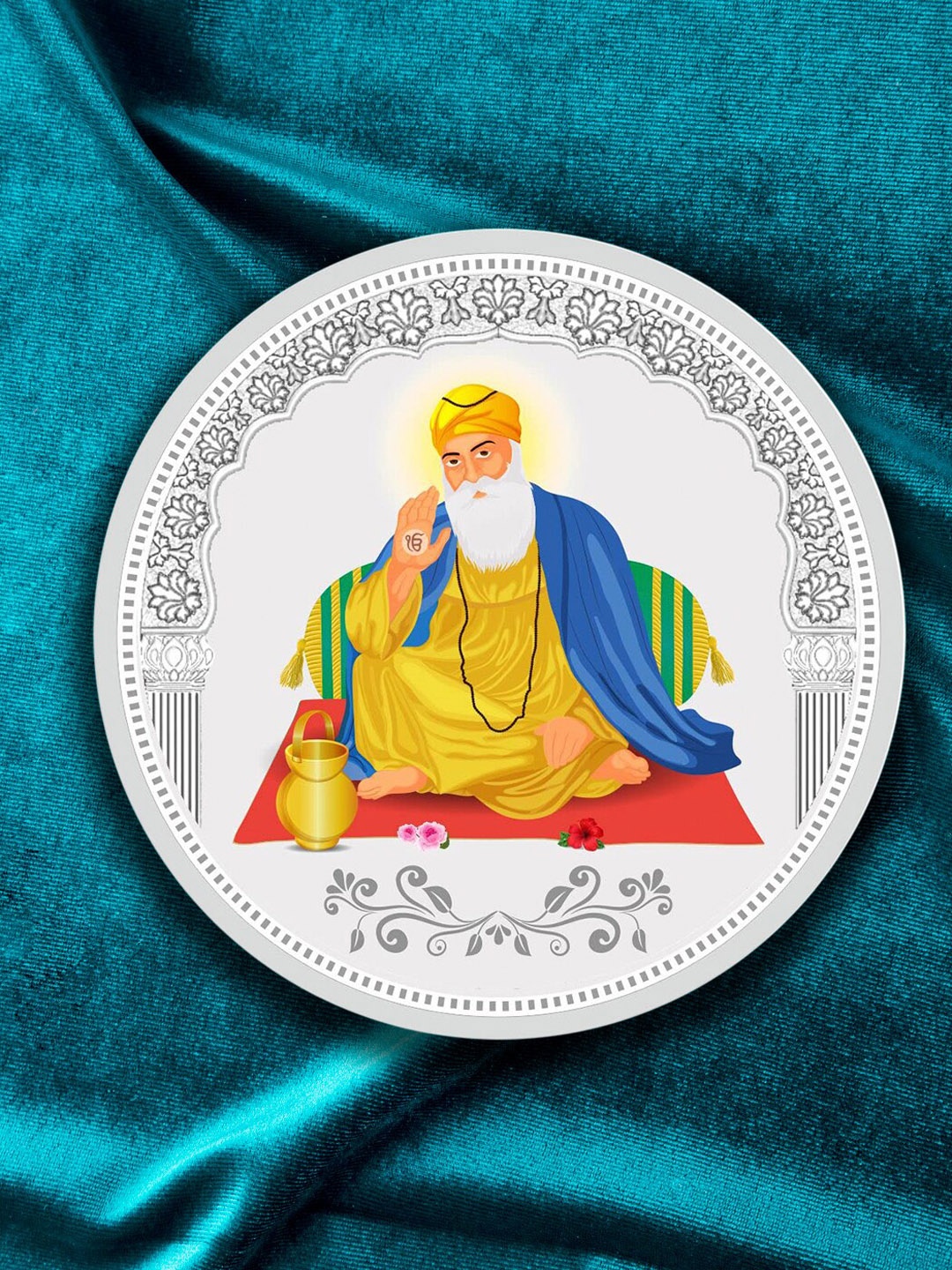 

TEEMOODS 999 Pure Silver Colorful Gurunanakji Coin 10gm
