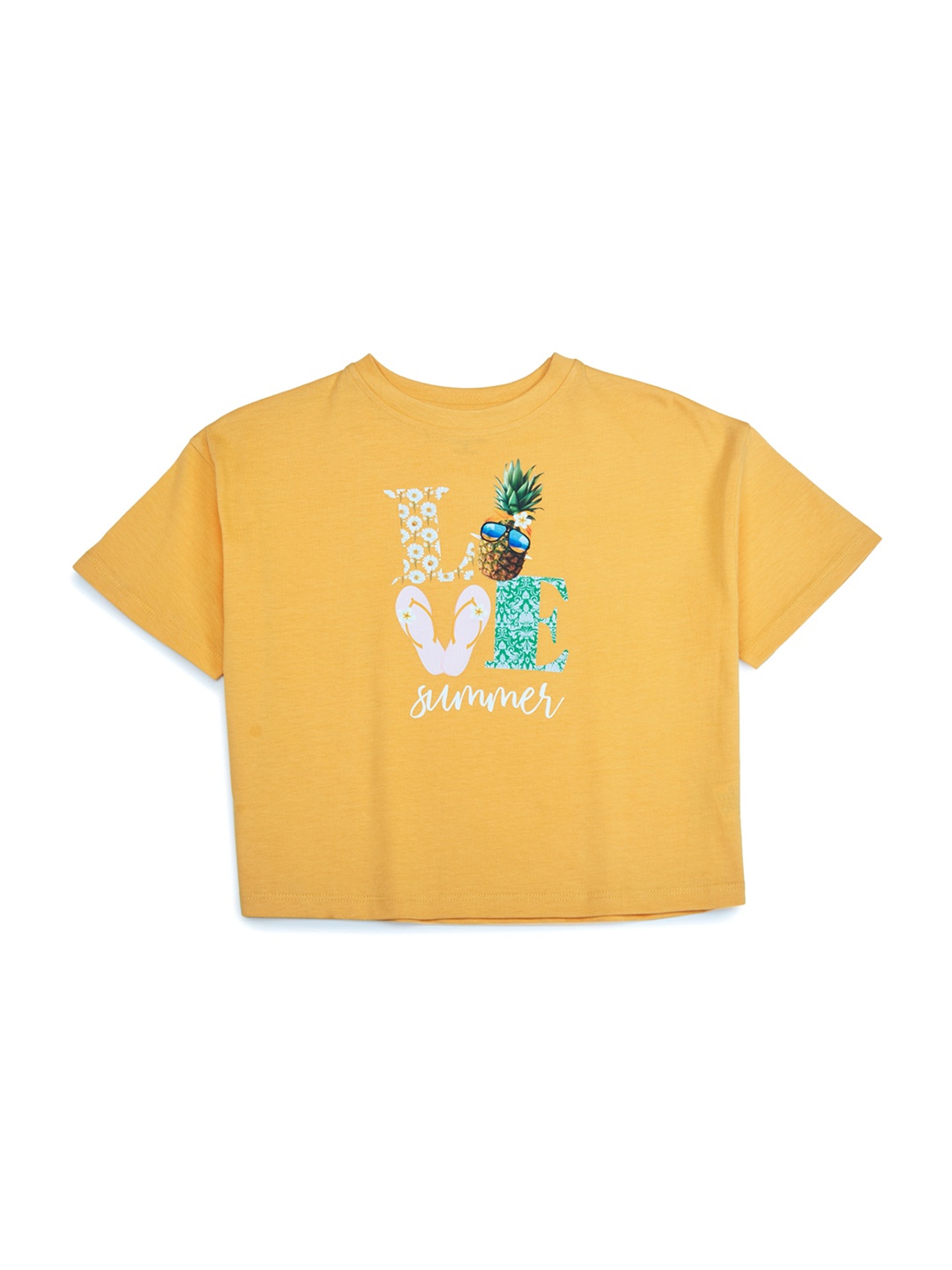 My Milestones Girls Typography Printed Cotton T-shirt, Yellow