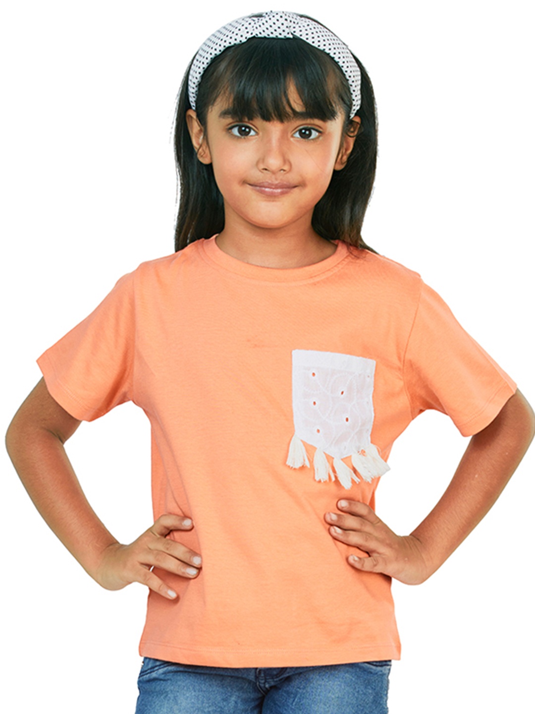 

My Milestones Girls Round Neck Cotton T-shirt, Orange