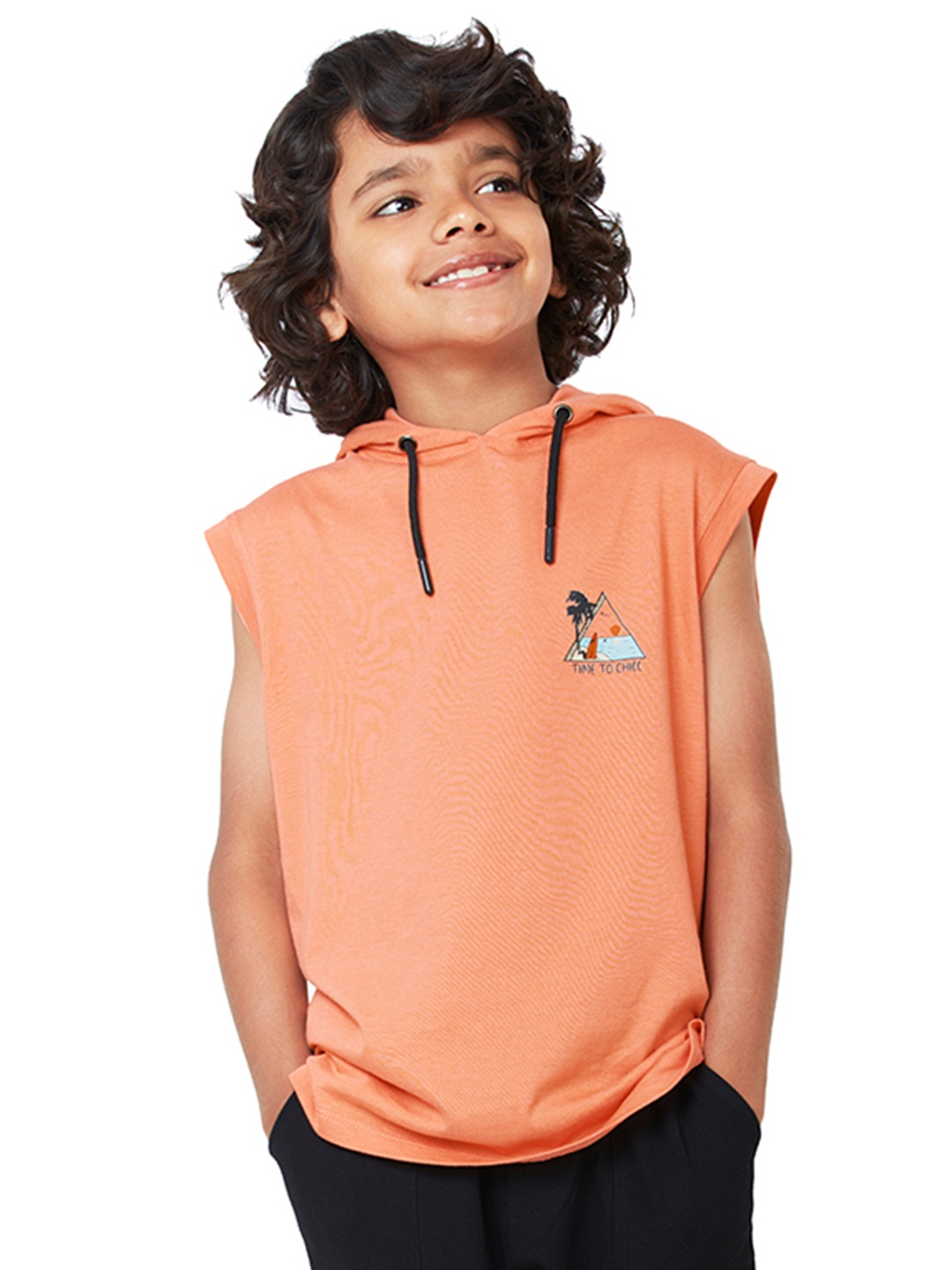 

My Milestones Boys Hooded Cotton T-shirt, Orange