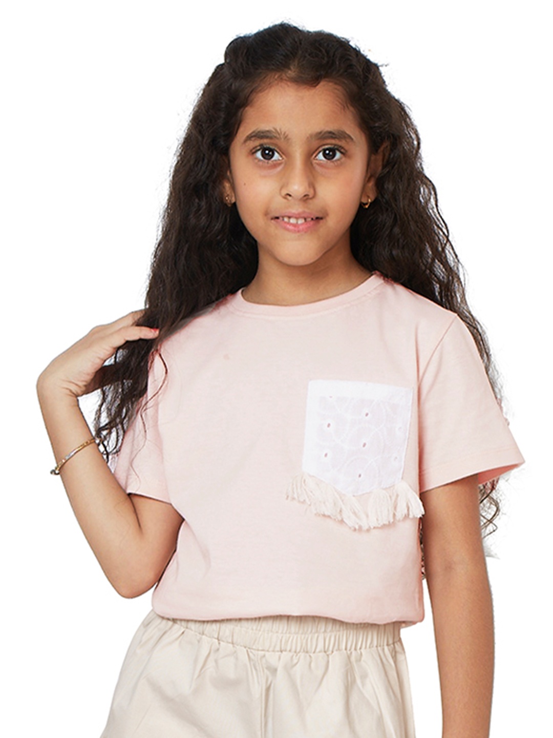 

My Milestones Girls Round Neck Cotton T-shirt, Cream