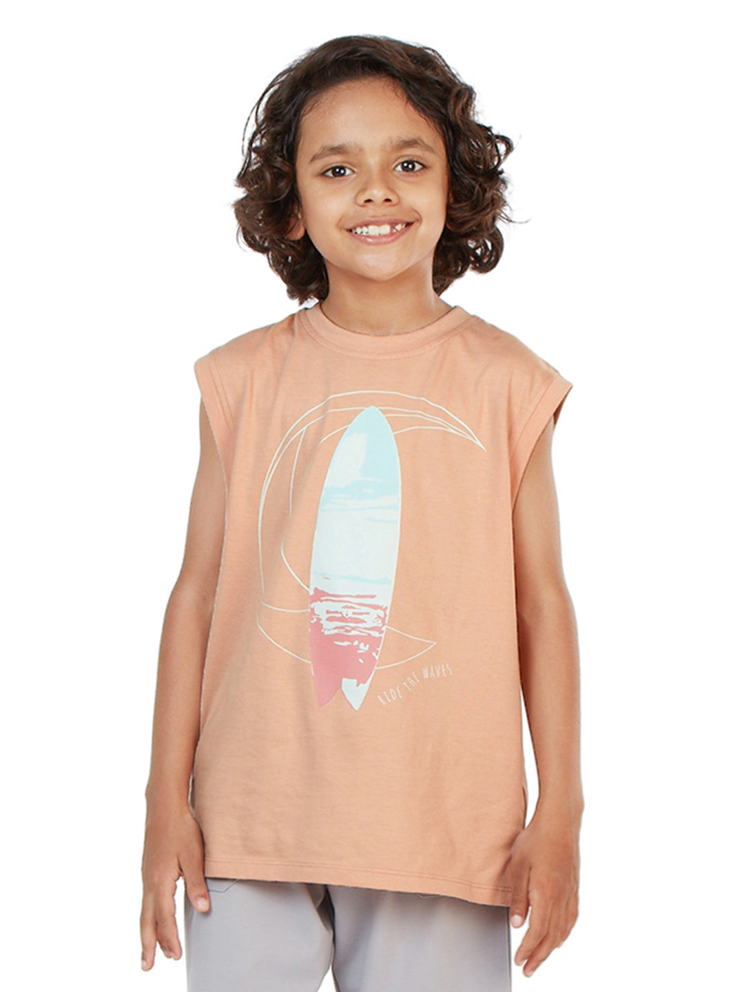 

My Milestones Boys Graphic Printed Cotton T-shirt, Peach