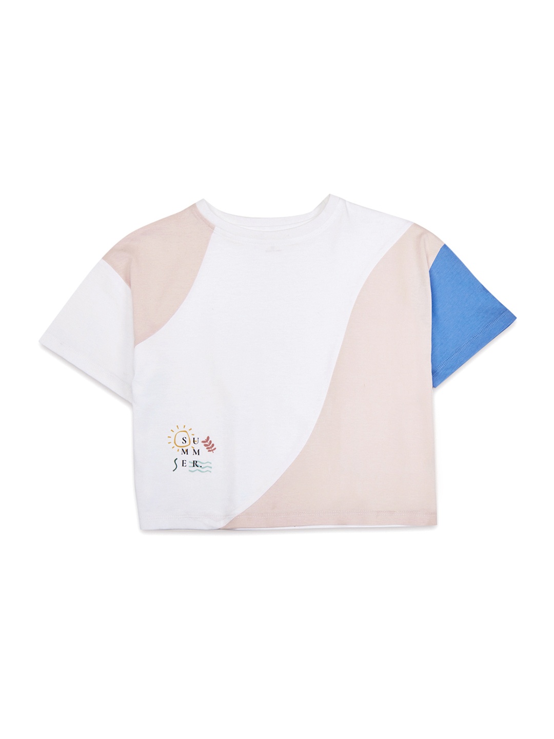 

My Milestones Girls Colourblocked Cotton Crop T-shirt, White