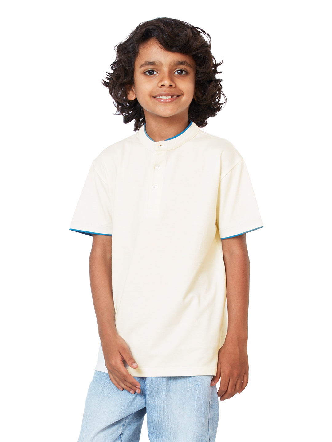 

My Milestones Boys Henley Neck Cotton T-shirt, Off white