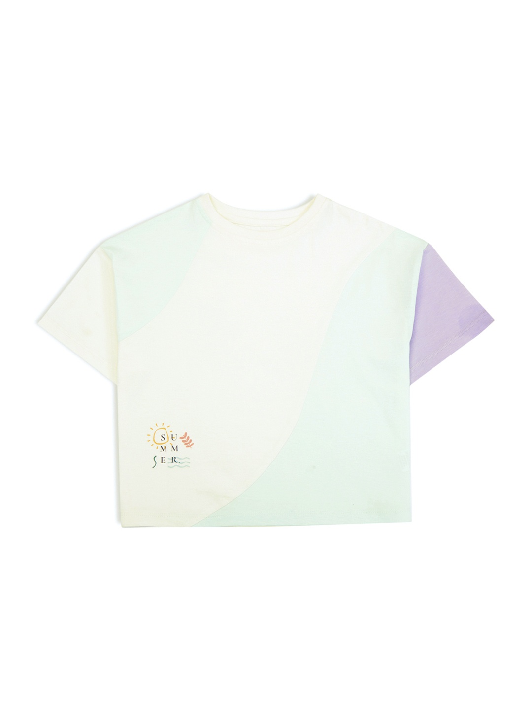 

My Milestones Girls Colourblocked Cotton Crop T-shirt, Off white