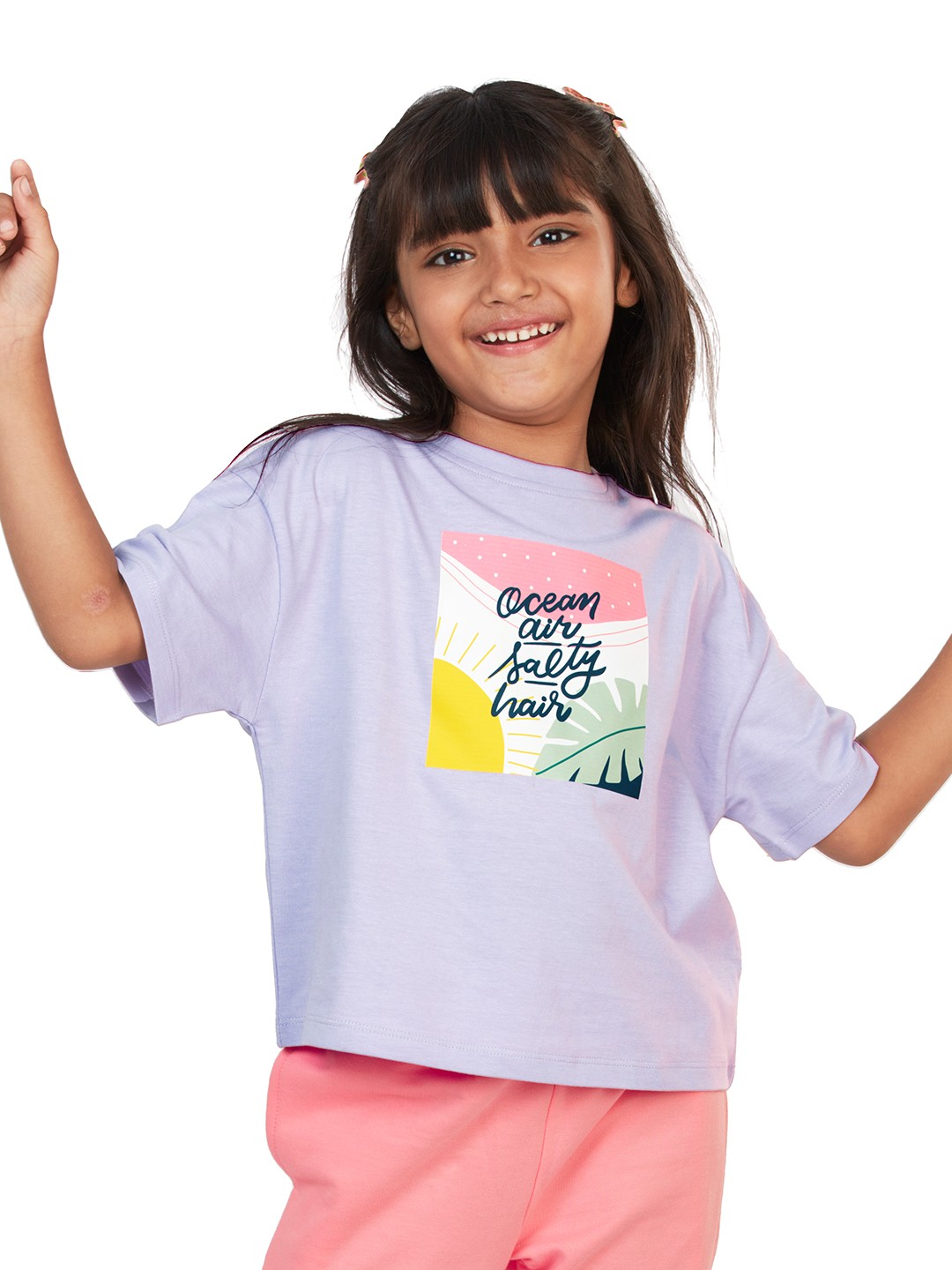 

My Milestones Girls Typography Printed Cotton T-shirt, Lavender