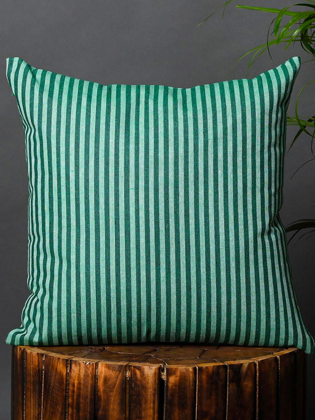

OUSSUM Green 2 Pieces Striped Square Cotton Cushion Covers