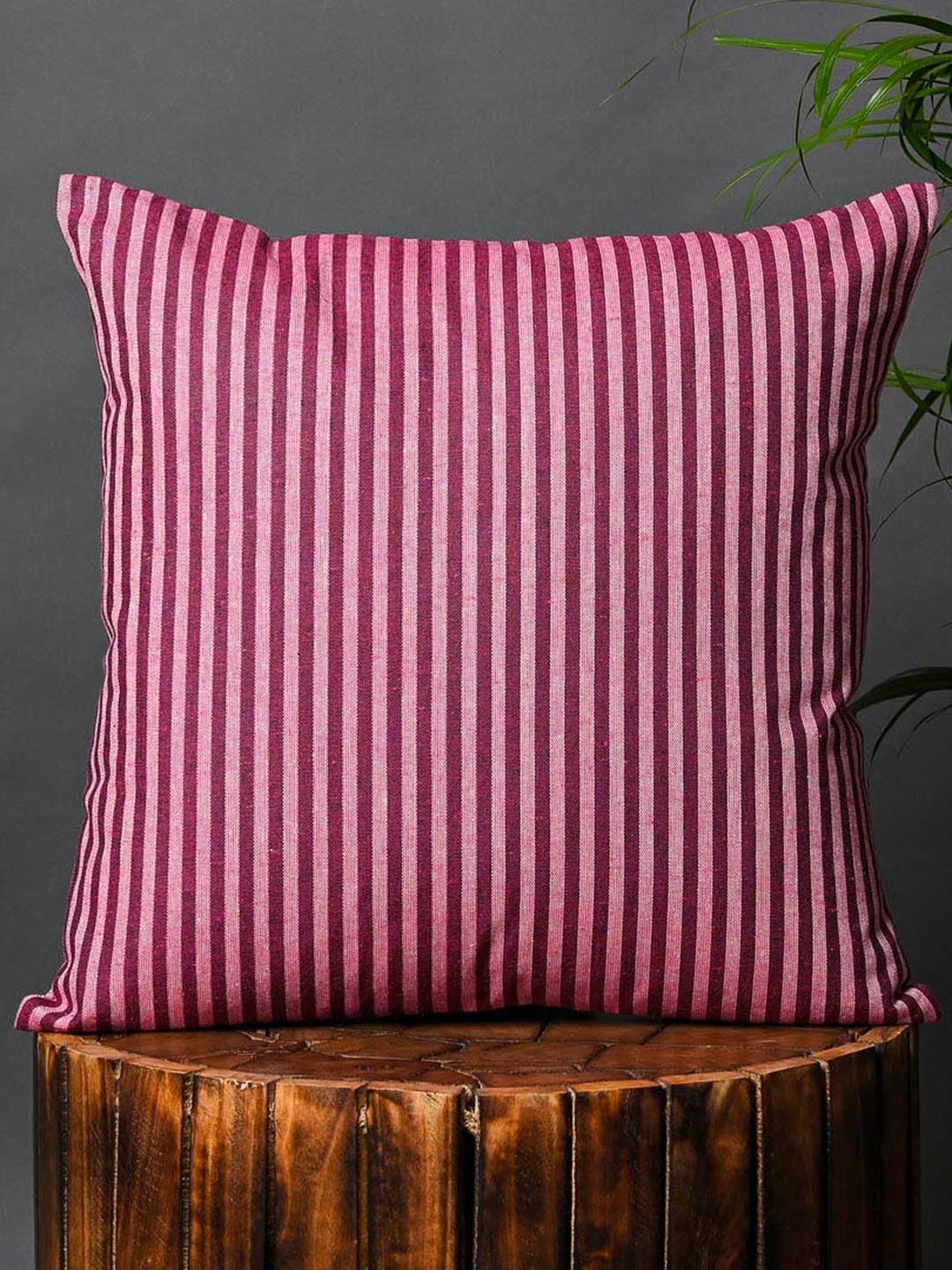 

OUSSUM Burgundy 2 Pieces Striped Cotton Square Cushion Covers