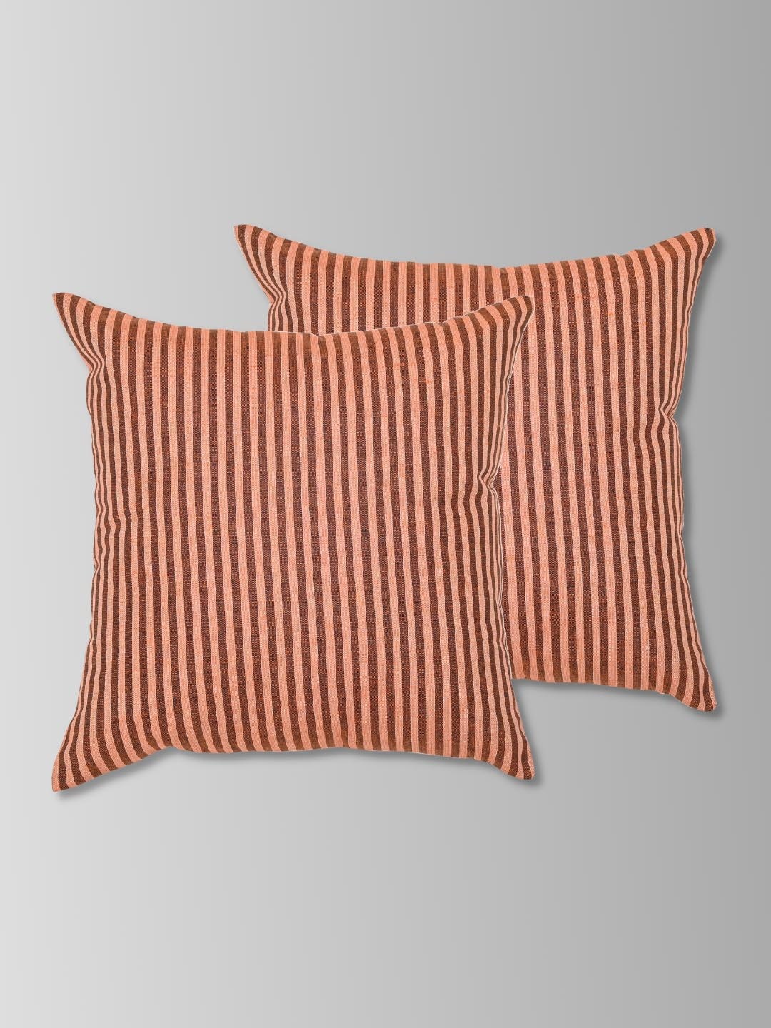 

OUSSUM Maroon 2 Pieces Striped Cotton Square Cushion Covers