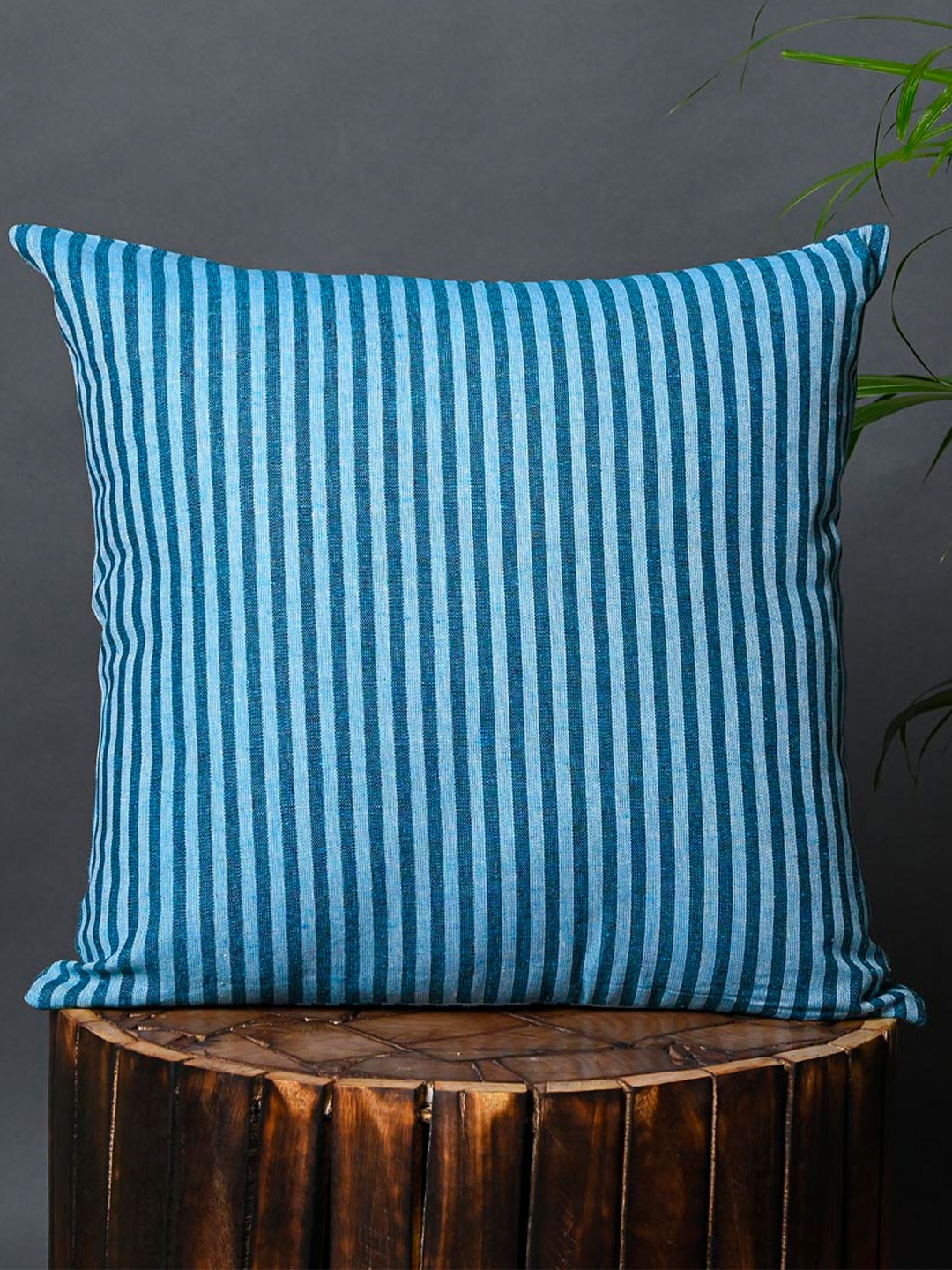

OUSSUM Blue 2 Pieces Striped Square Cotton Cushion Covers
