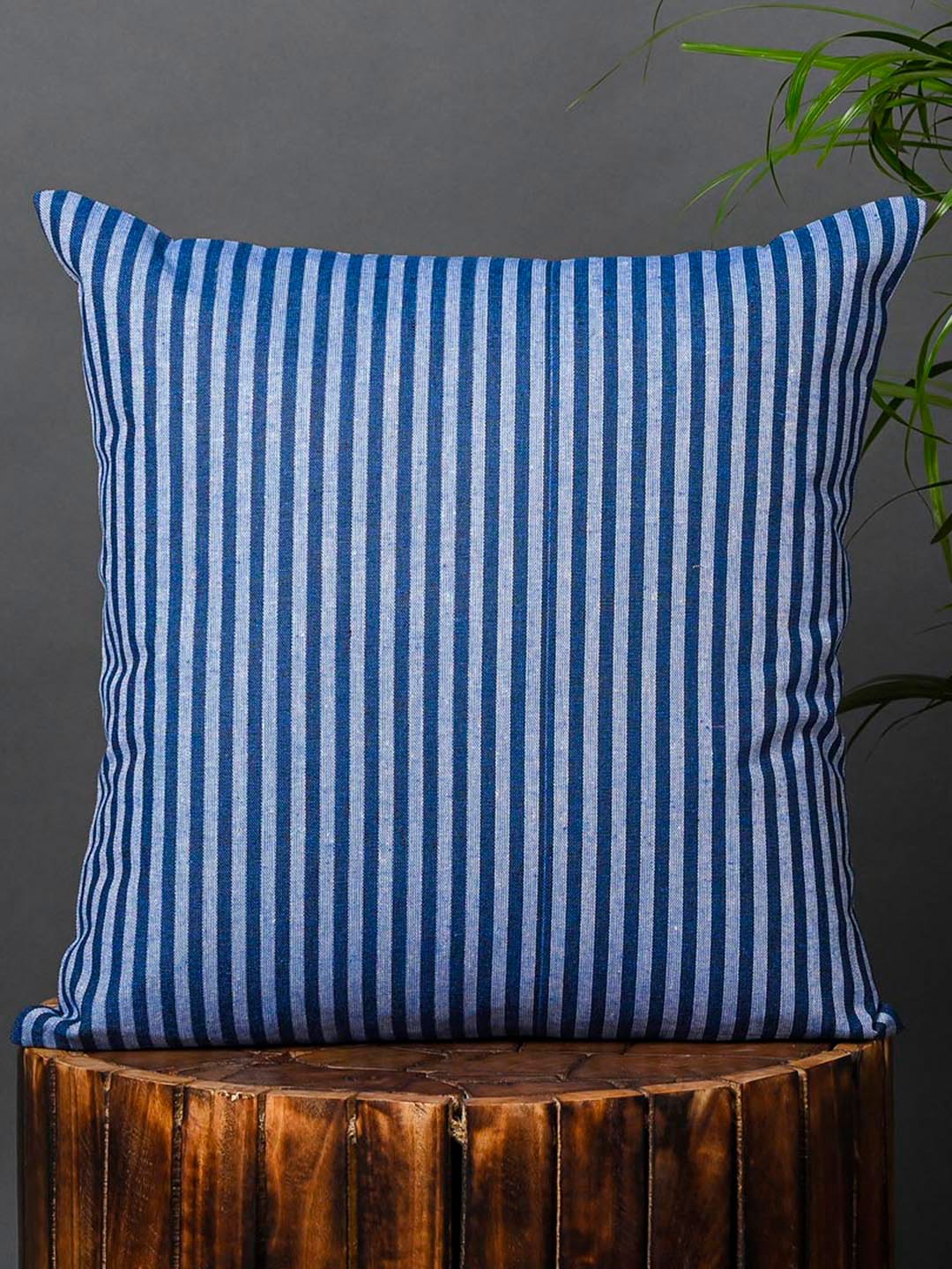 

OUSSUM Blue 2 Pieces Striped Cotton Square Cushion Covers