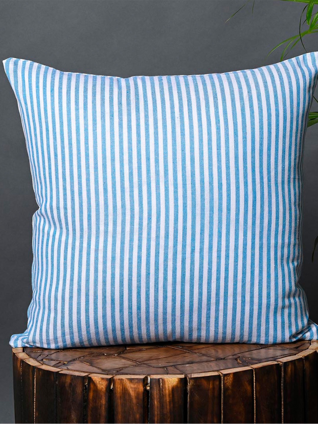 

OUSSUM Blue & White 2 Pieces Striped Square Cotton Cushion Covers