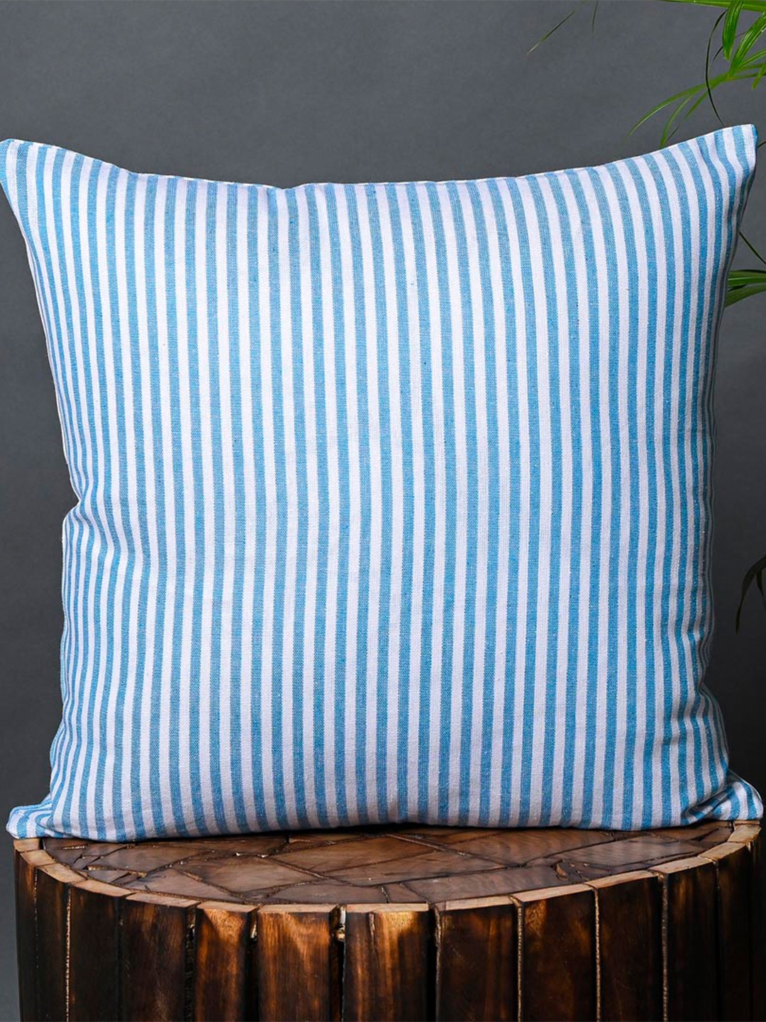 

OUSSUM Blue & White 2-Pieces Striped Cotton Square Cushion Covers