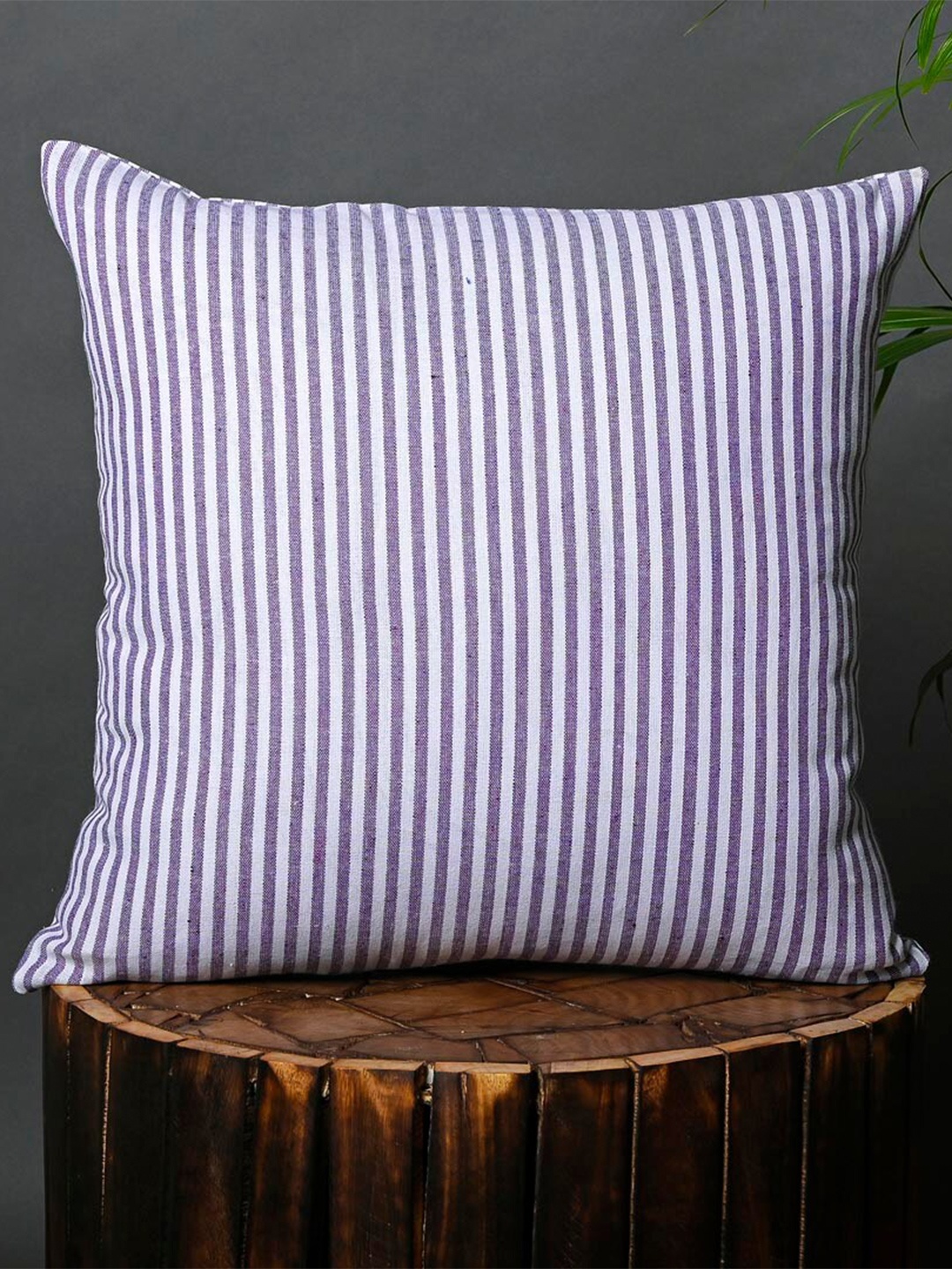 

OUSSUM Pink & White 2 Pieces Striped Cotton Square Cushion Covers