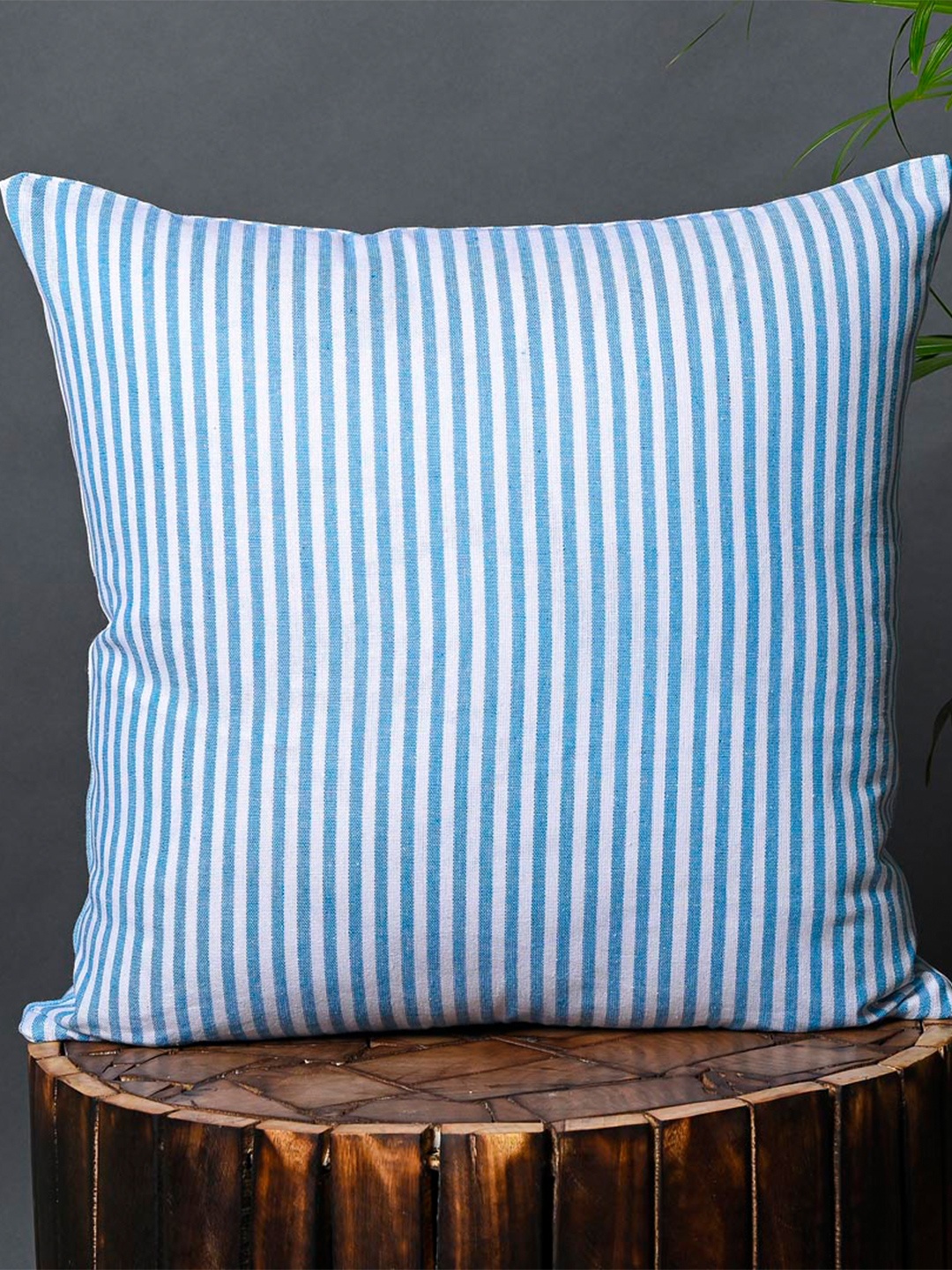 

OUSSUM Blue & White 2 Pieces Striped Cotton Square Cushion Covers
