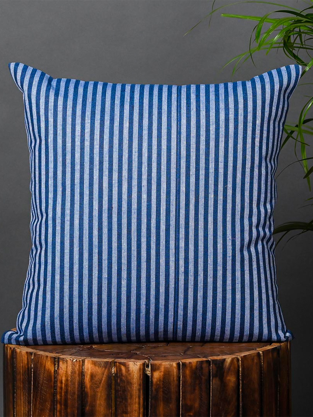 

OUSSUM Blue 2-Pieces Striped Cotton Square Cushion Covers