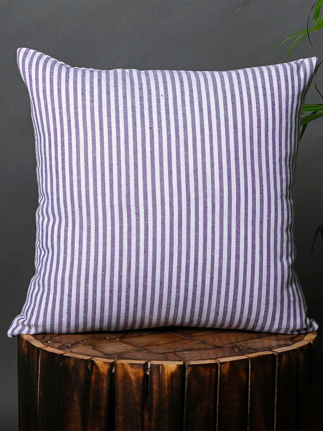

OUSSUM Pink & White 2 Pieces Striped Cotton Square Cushion Covers