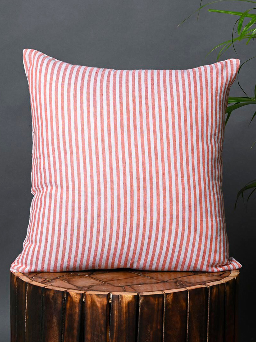 

OUSSUM Red & White 2 Pieces Striped Square Cotton Cushion Covers