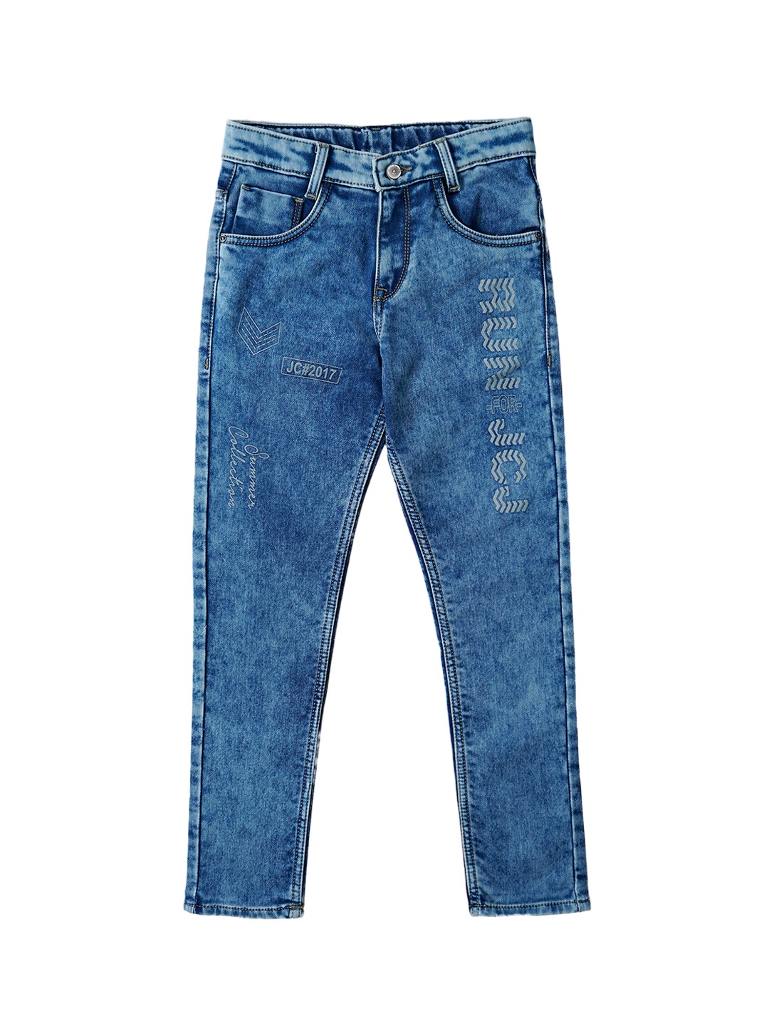 

Jean Cafe Boys Slim Fit Printed Heavy Fade Pure Cotton Jeans, Blue