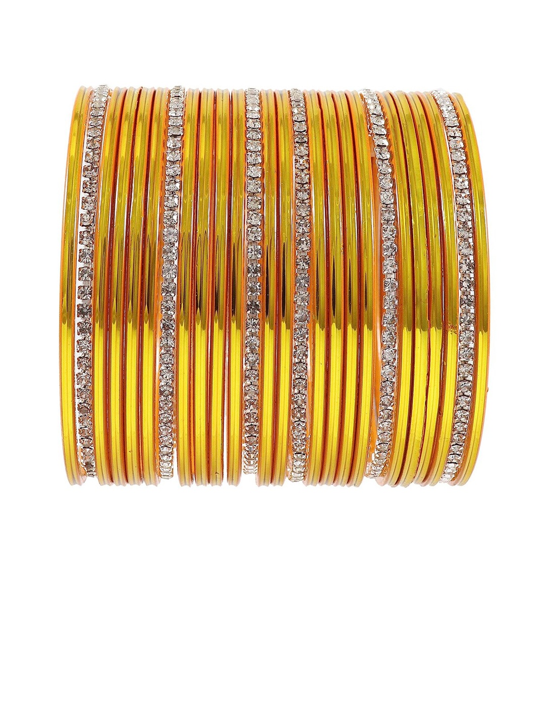 

NMII Set Of 26 Textured & Crystal-Studded Crystals Bangles, Mustard