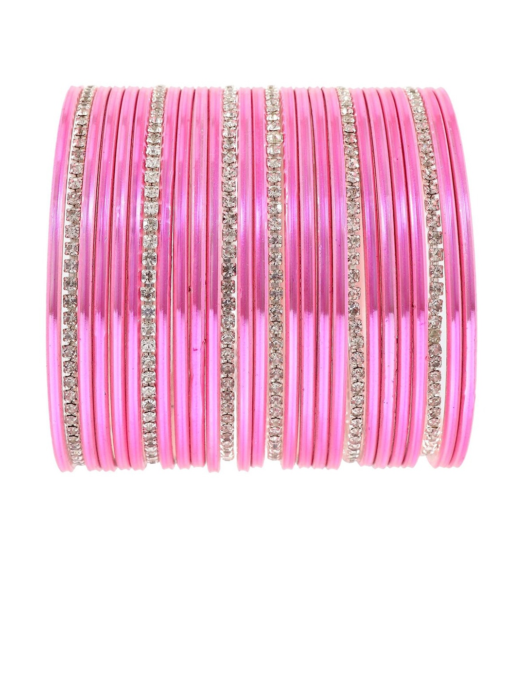 

NMII Set Of 26 Textured & Crystal-Studded Crystals Bangles, Pink