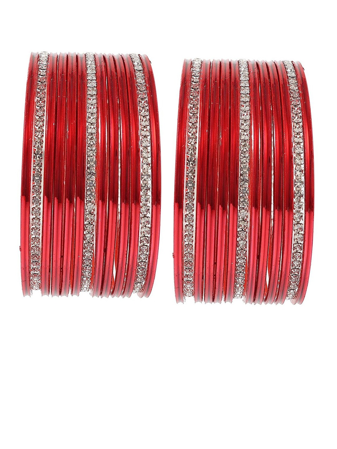 

NMII Set Of 26 Textured & Crystal-Studded Crystals Bangles, Red