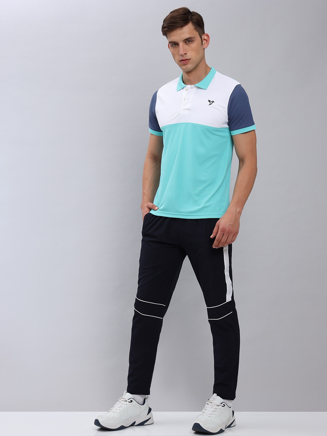 

Technosport Antimicrobial Colourblocked Polo Collar Slim Fit Sports T-shirt, Turquoise blue