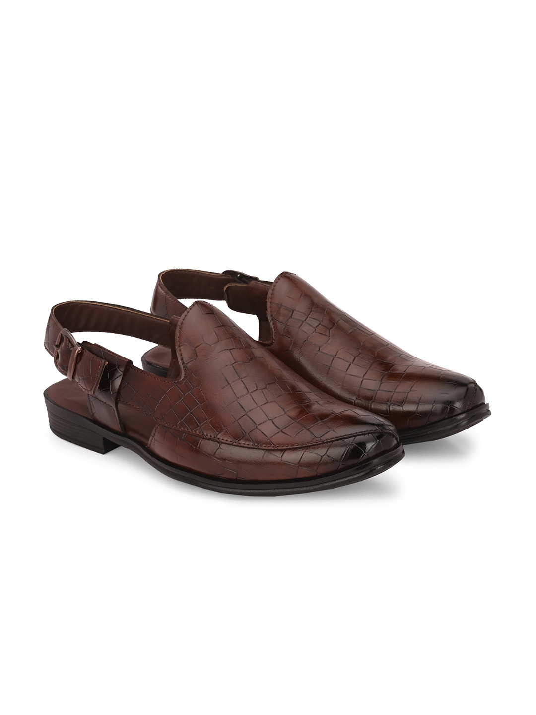 

Azzaro Black Men Textured Shoe-Style Sandals With Buckles, Brown