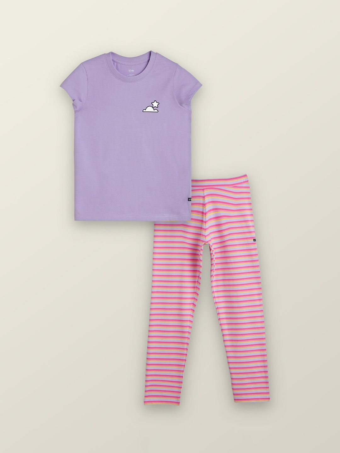 

XY Life Girls Round Neck Pure Cotton Night Suit, Purple