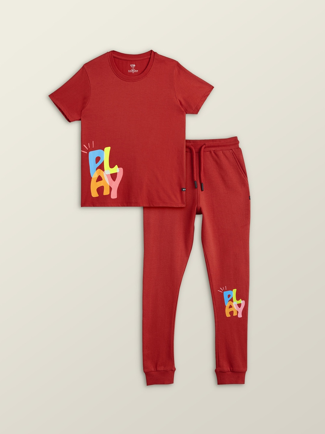 

XY Life Boys Solid Combed Cotton T-shirts & Joggers Set, Red