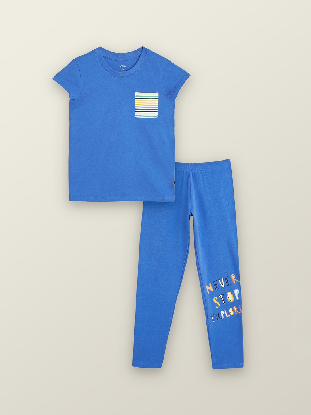 

XY Life Girls Typography Printed Pure Cotton Night Suit, Blue