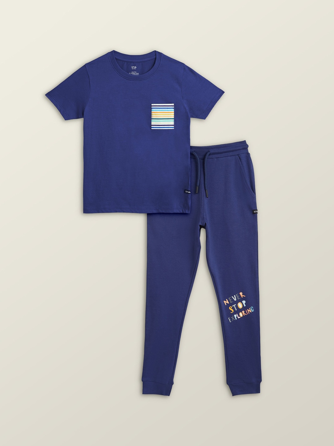 

XY Life Boys Solid Combed Cotton T-shirts & Joggers Set, Blue