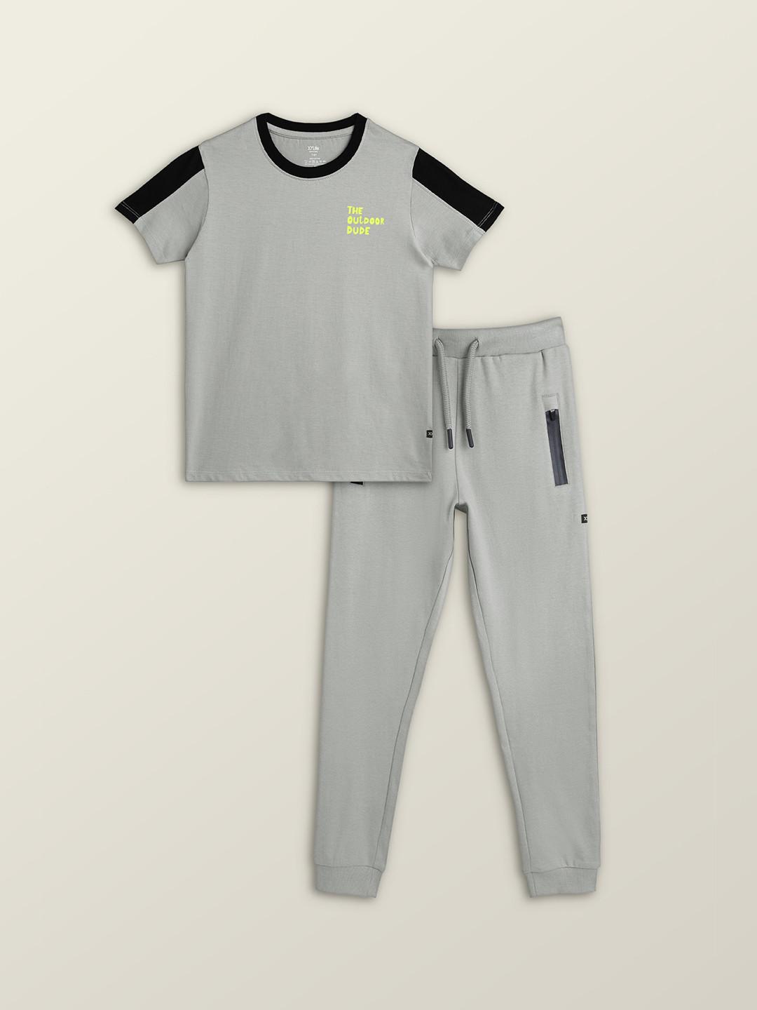 

XY Life Boys Solid Combed Cotton T-shirts & Joggers Set, Grey