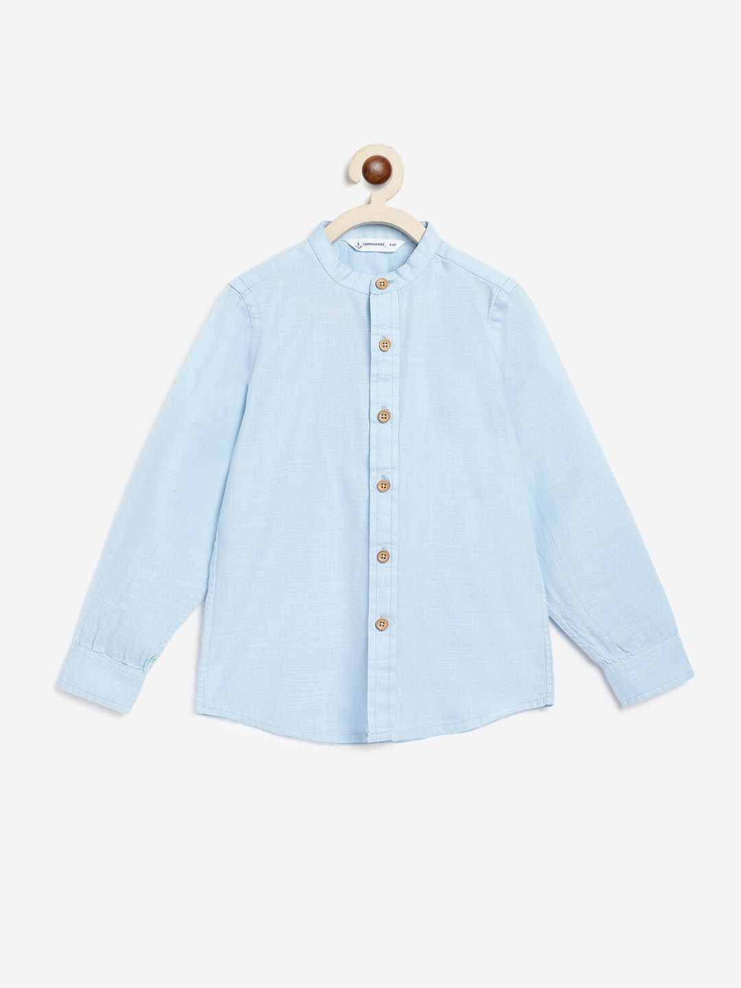 

Campana Boys Mandarin Collar Opaque Cotton Casual Shirt, Blue