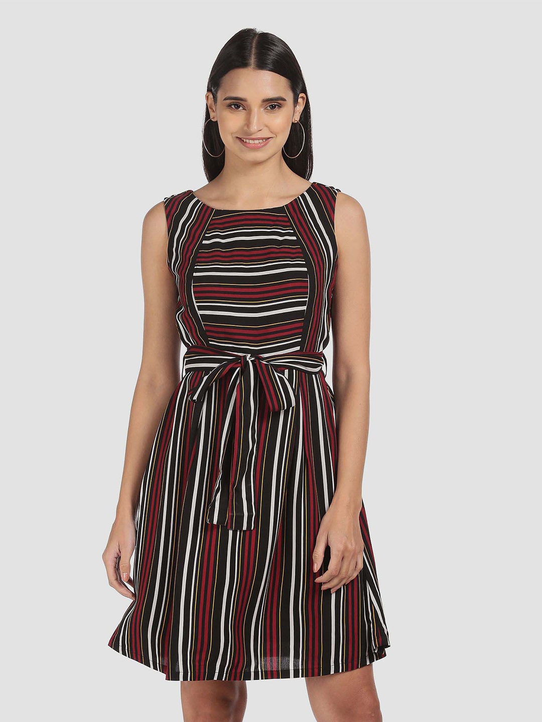 

Flying Machine Striped Fit & Flare Dress, Black