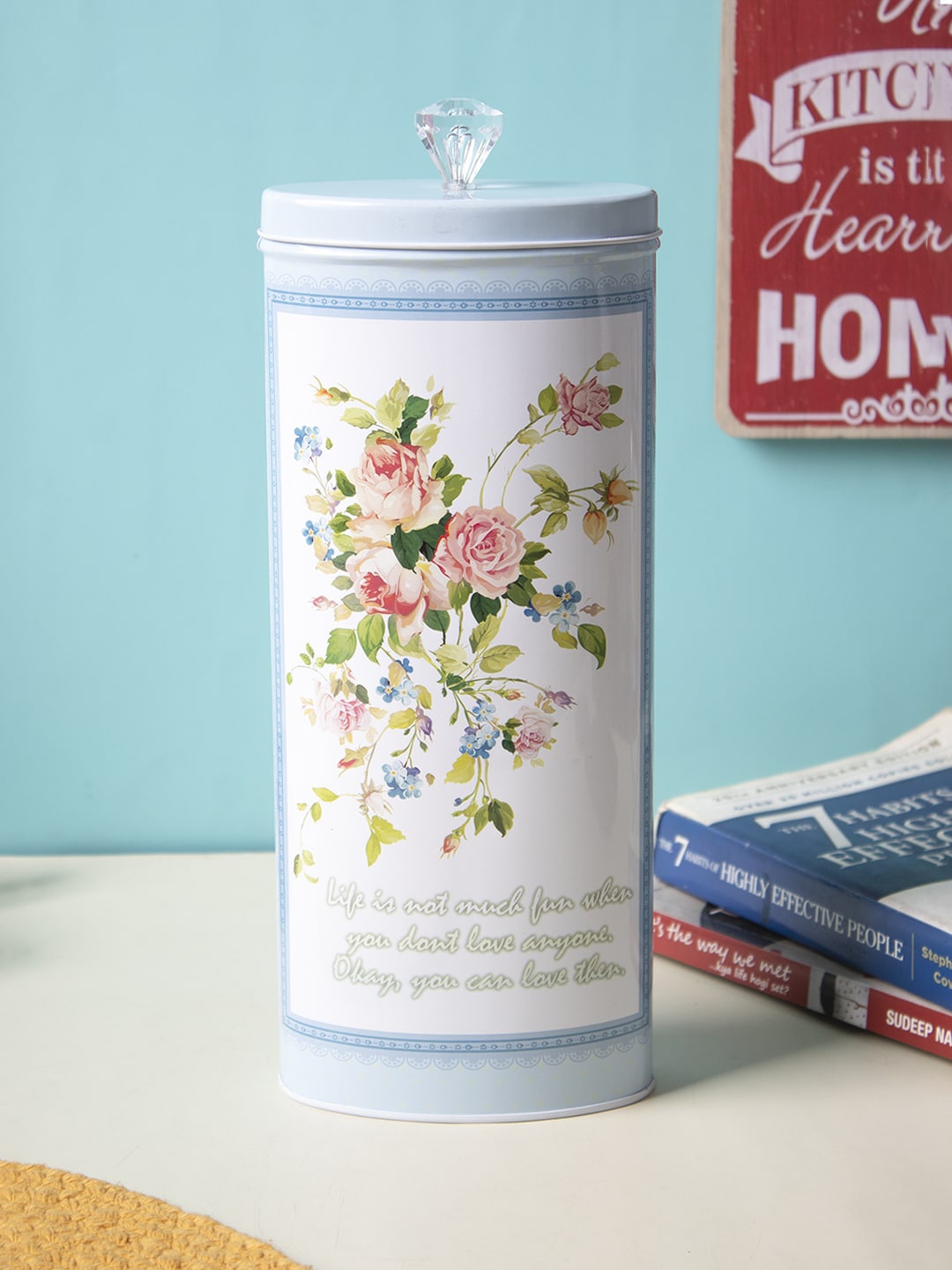 

MARKET99 Blue & White Printed Dishwasher & Microwave Safe Metal Food Container Tin Box