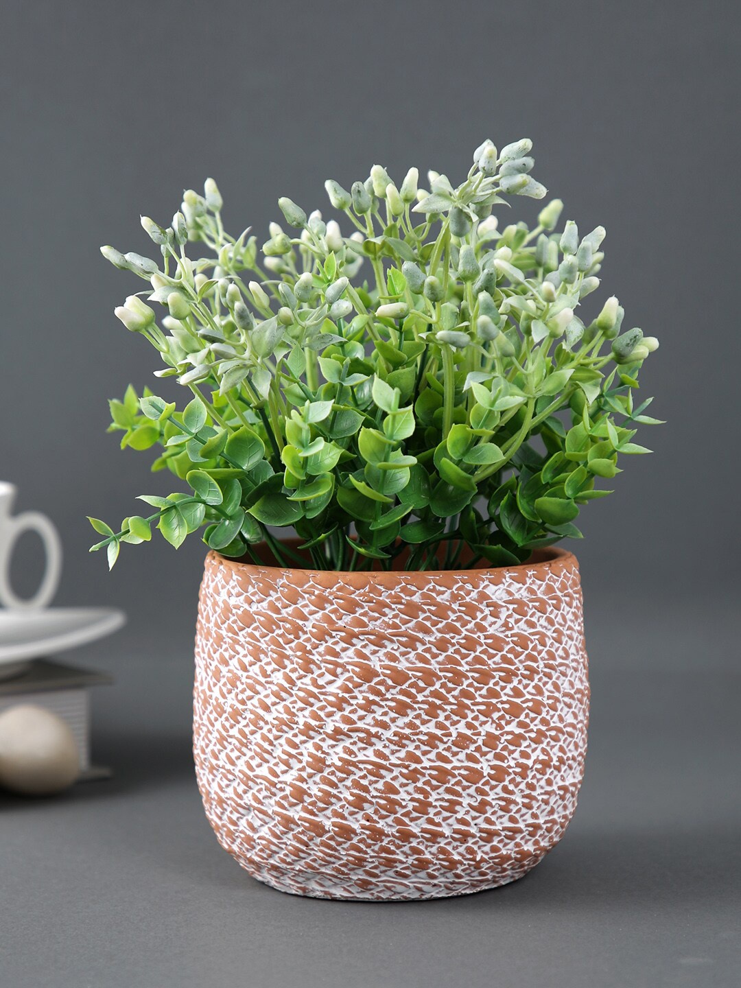 

TAYHAA Rust Orange & White Textured Ceramic Planter